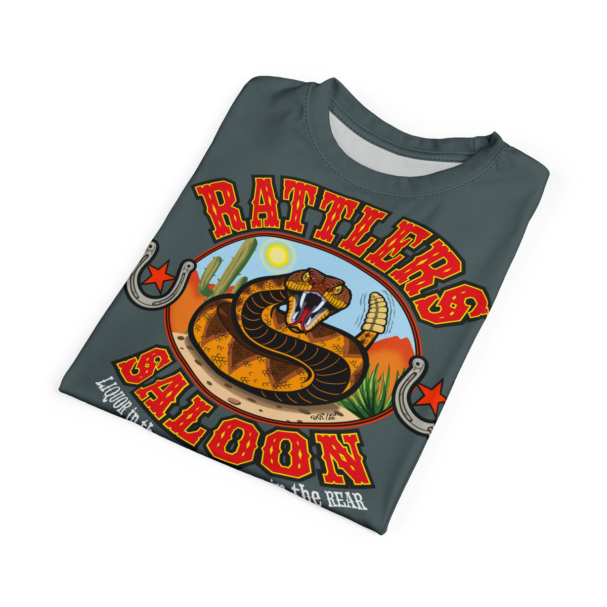 Rattlers Saloon GREASY GREY SUPER TEE — Vintage Biker 66 Graphic Shirt