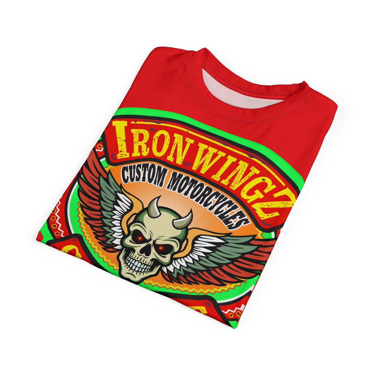 Iron Wingz Custom Motorcycle Skull Super Tee - Badazz Harley Riding HiViz Tee