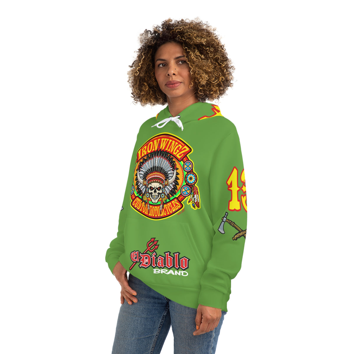 HoodZ Iron WingZ Custom Motorcycles Retro Logo Pullover Hoodie
