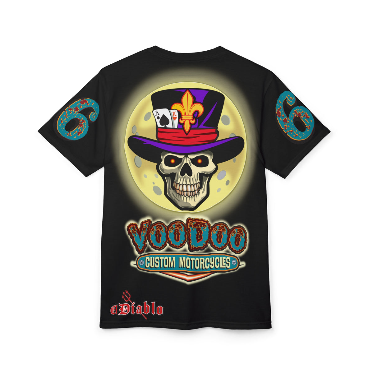 Voodoo Custom Motorcycles Unisex T-Shirt - Edgy Skull Design for Motorcycle Enthusiasts