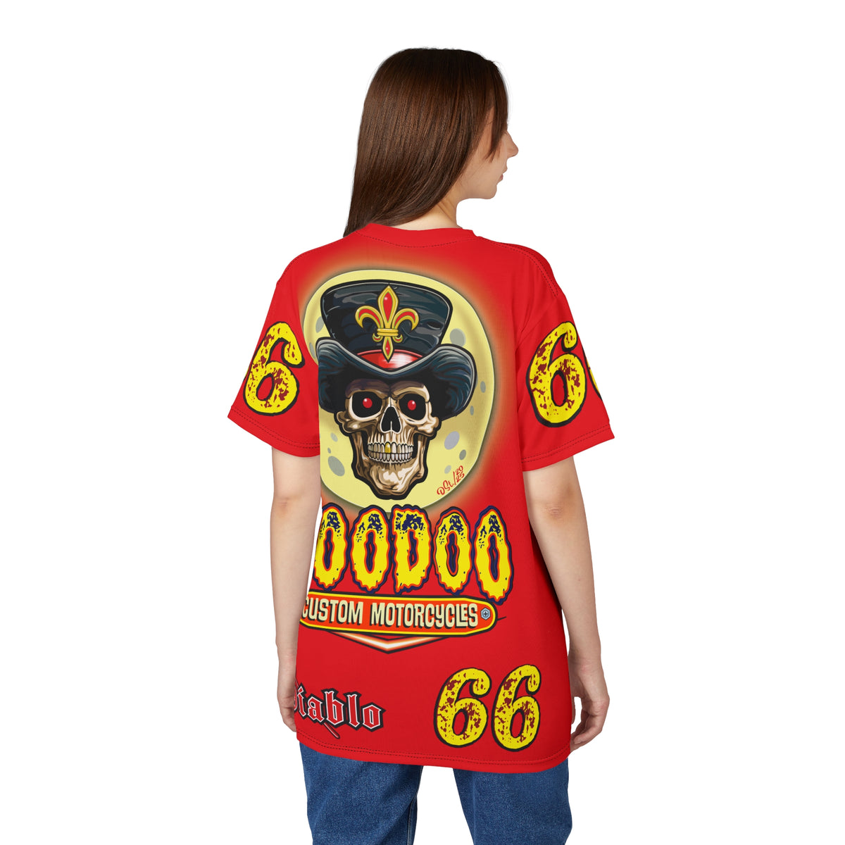 Voodoo Custom Motorcycles Unisex HiViz Tee, Edgy Graphic Shirt, Motorcycle Apparel, Skull T-Shirt, Perfect for Bikers