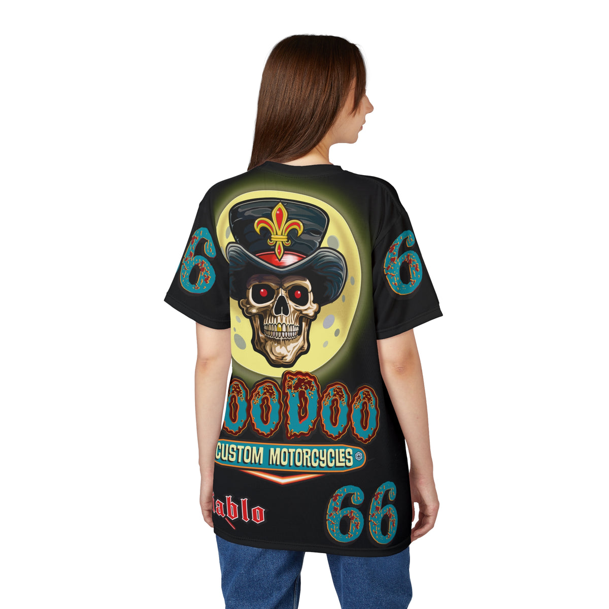 Voodoo Custom Motorcycles Unisex HiViz Tee, Edgy Graphic Shirt, Motorcycle Apparel, Skull T-Shirt, Perfect for Bikers