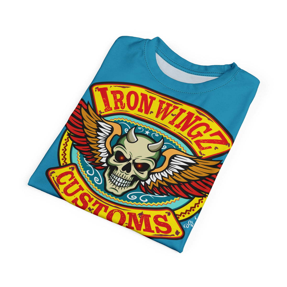 Iron WingZ Customs Electric Blue HIviz Graphic Super Tee, Edgy Streetwear, Customized Apparel, Gift for Bikers