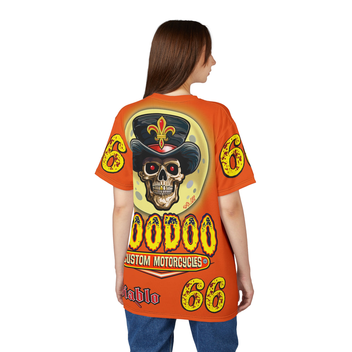 Voodoo Custom Motorcycles Unisex HiViz Tee, Edgy Graphic Shirt, Motorcycle Apparel, Skull T-Shirt, Perfect for Bikers