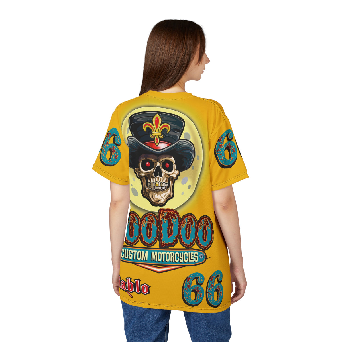 Voodoo Custom Motorcycles Unisex HiViz Tee, Edgy Graphic Shirt, Motorcycle Apparel, Skull T-Shirt, Perfect for Bikers