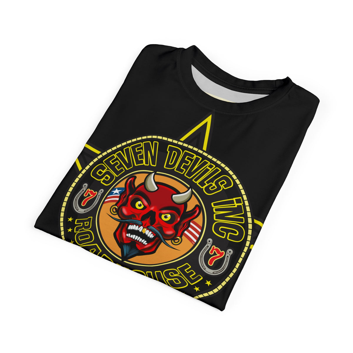 Seven Devils Inc. Roadhouse Black on Black Super Tee — Extreme Edgy Graphics - Bad Attitude Custom Biker Riding Gear