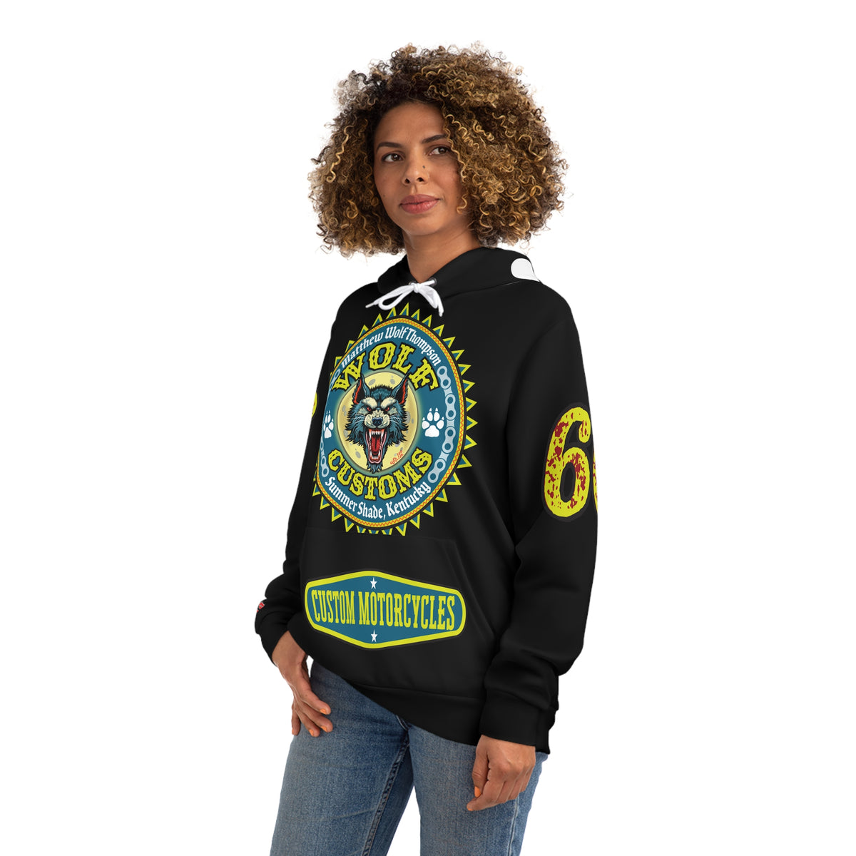 HoodZ Wolf Customs Motorcycle Hoodie — Vintage Biker Graphic Hooded Sweatshirt