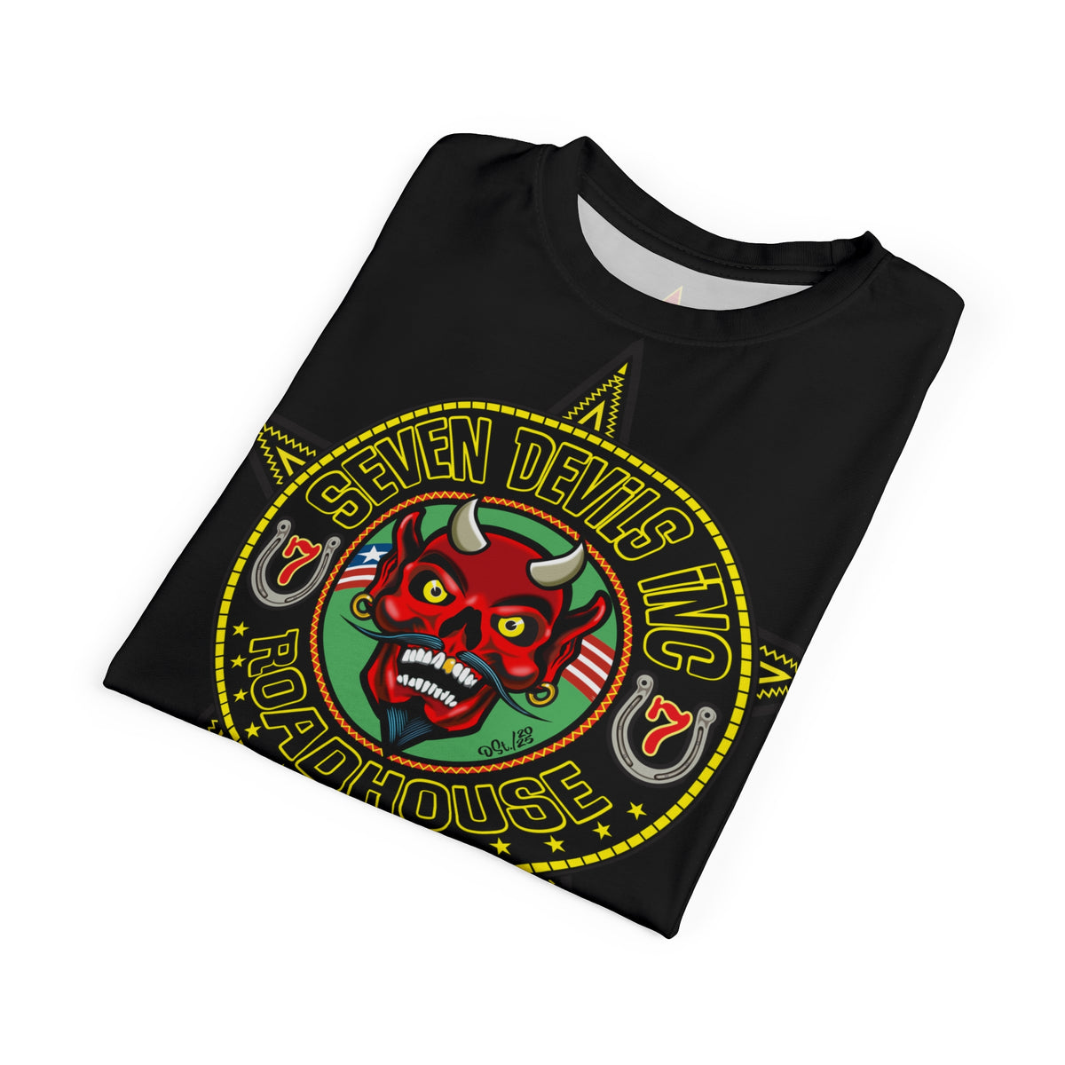 Seven Devils Road House (BLACK STAR LIMITED EDITION) Custom Super Riding Tee - Retro Devil Style Graphic Style