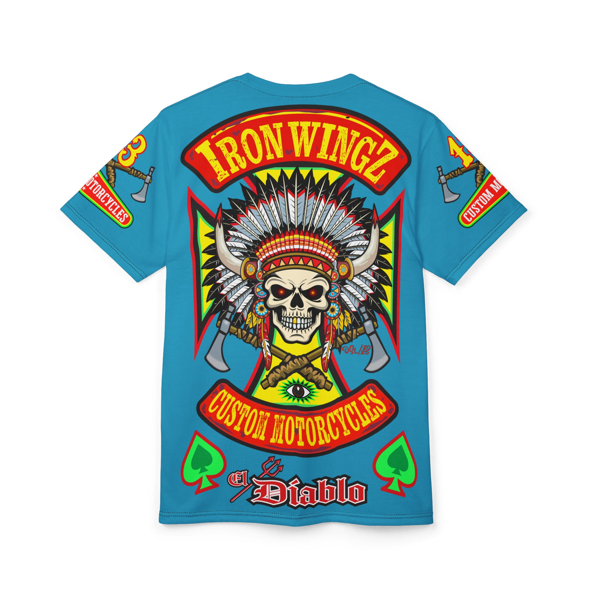 Iron WingZ Customs HiViz High Performance Electric Blue Motorcycle Riding Super Tee