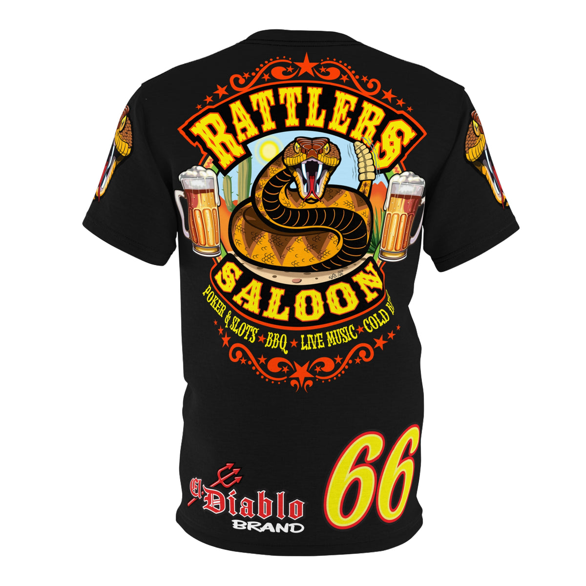 Rattlers Saloon Snake Logo Tee — Vintage Biker 66 Graphic Shirt