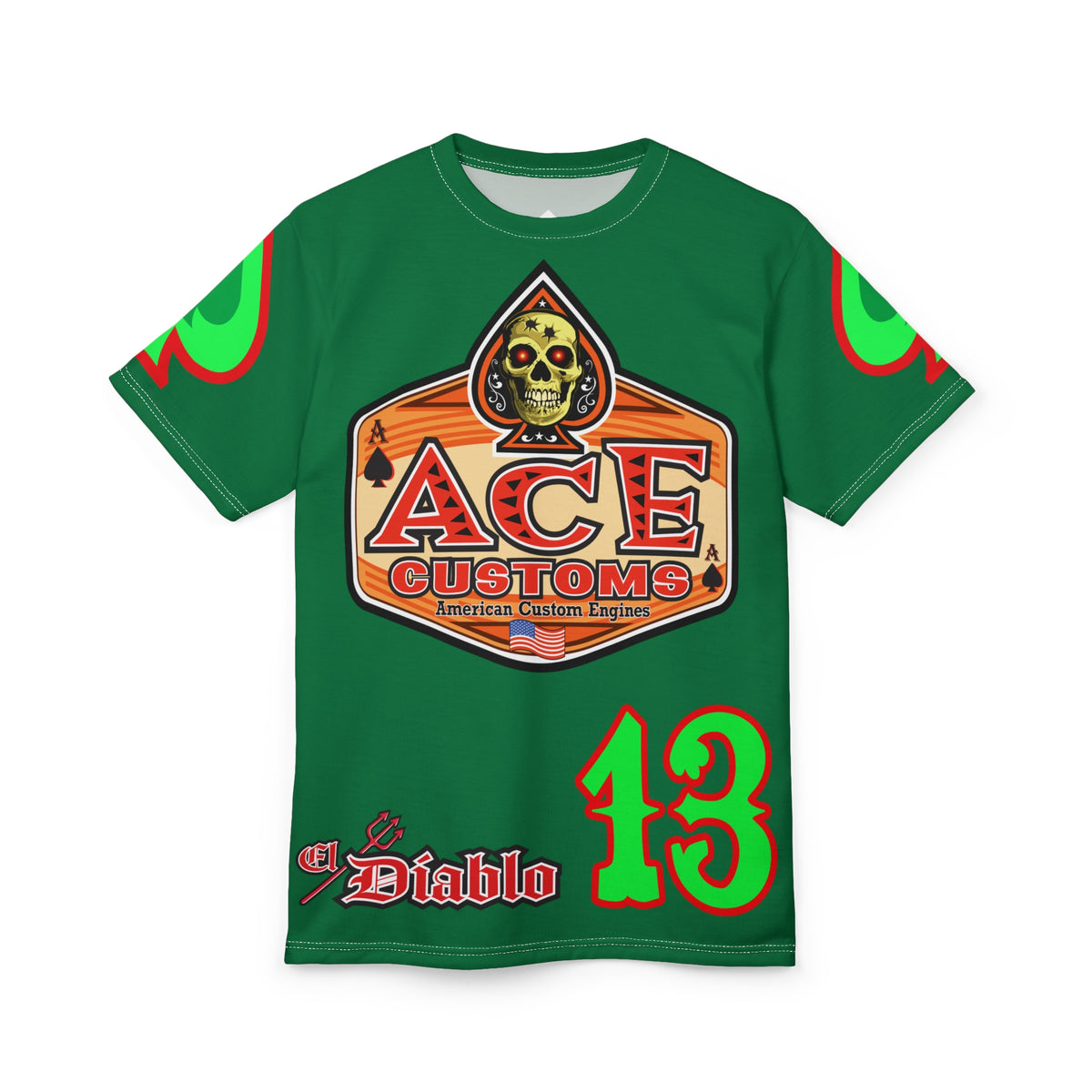 American Custom Engines ACE - Special Lumina Green  Ace of Spades Death Card High visibility Graphics