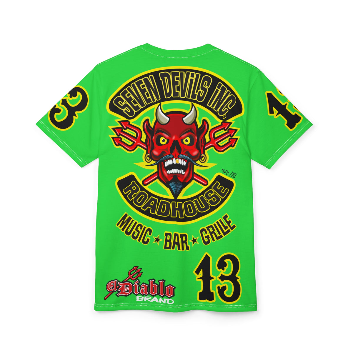 Very Special Seven Devils Inc. Roadhouse HiViZ Super Tee — Extreme Edgy Graphics - Bad Attitude Custom Biker Riding Gear