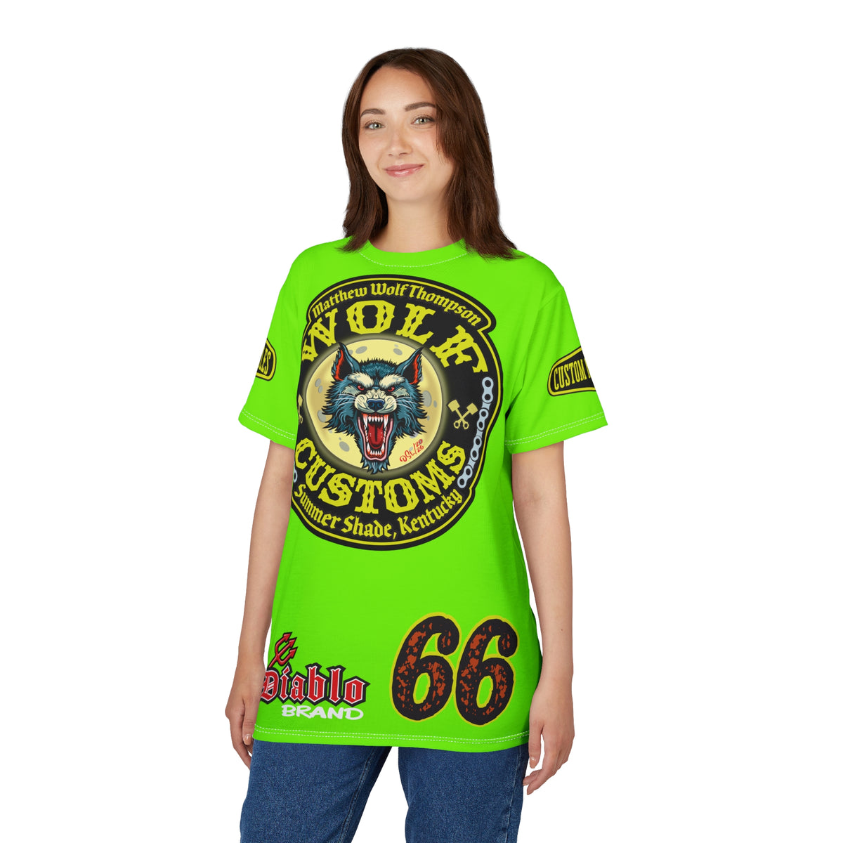 Very Special MWT Wolf Customs 66  Lumina HiViZ Super Riding Tee — Retro Motorcycle Club Shirt, The Best Biker Riding Tee EVER !!!