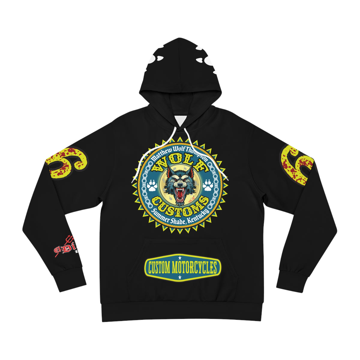 HoodZ Wolf Customs Motorcycle Hoodie — Vintage Biker Graphic Hooded Sweatshirt