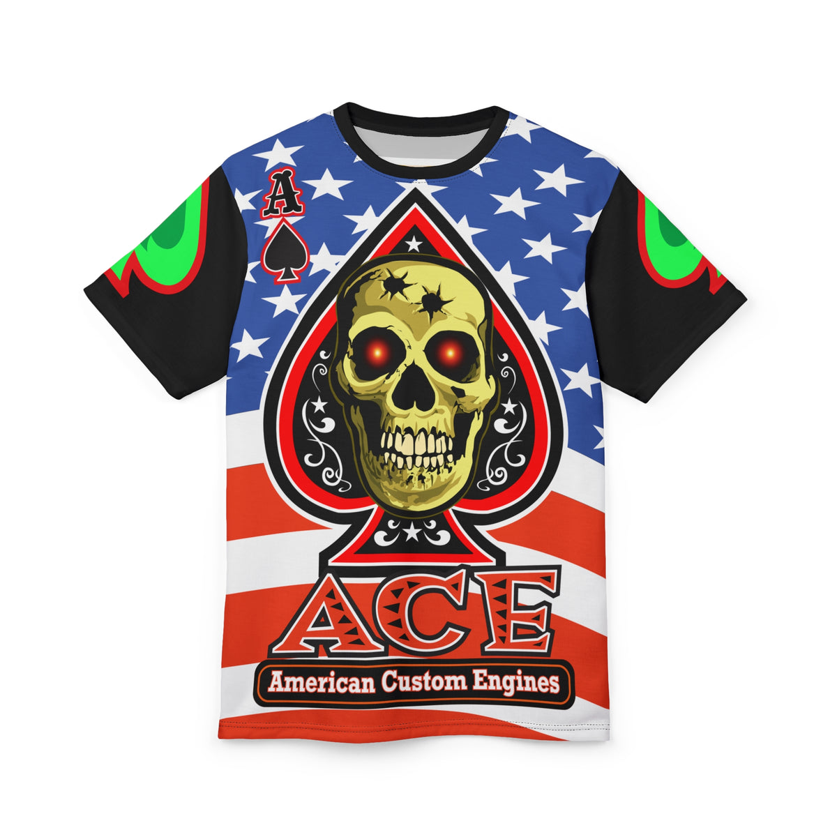 American Custom Engines ACE Americana Cut - Special Lumina Green  Ace of Spades Death Card High visibility Graphics