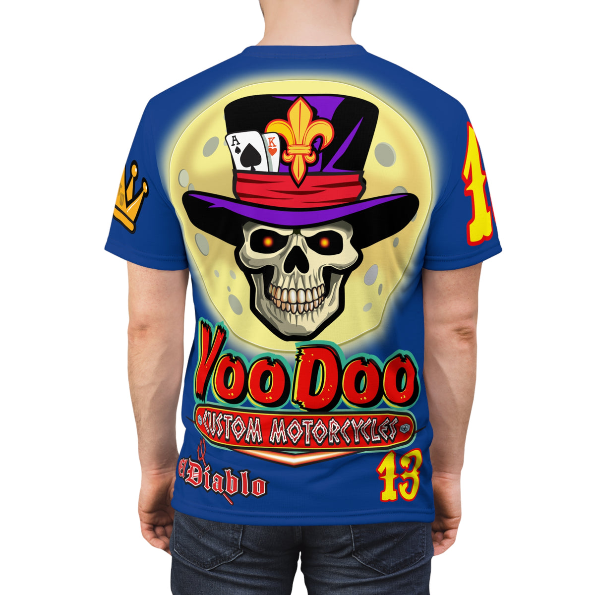 VooDoo Custom Motorcycles Midnight Blue HiViz Graphics Biker Tee