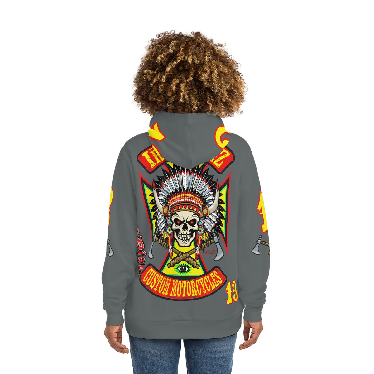 HoodZ Iron WingZ Custom Motorcycles Retro Logo Pullover Hoodie