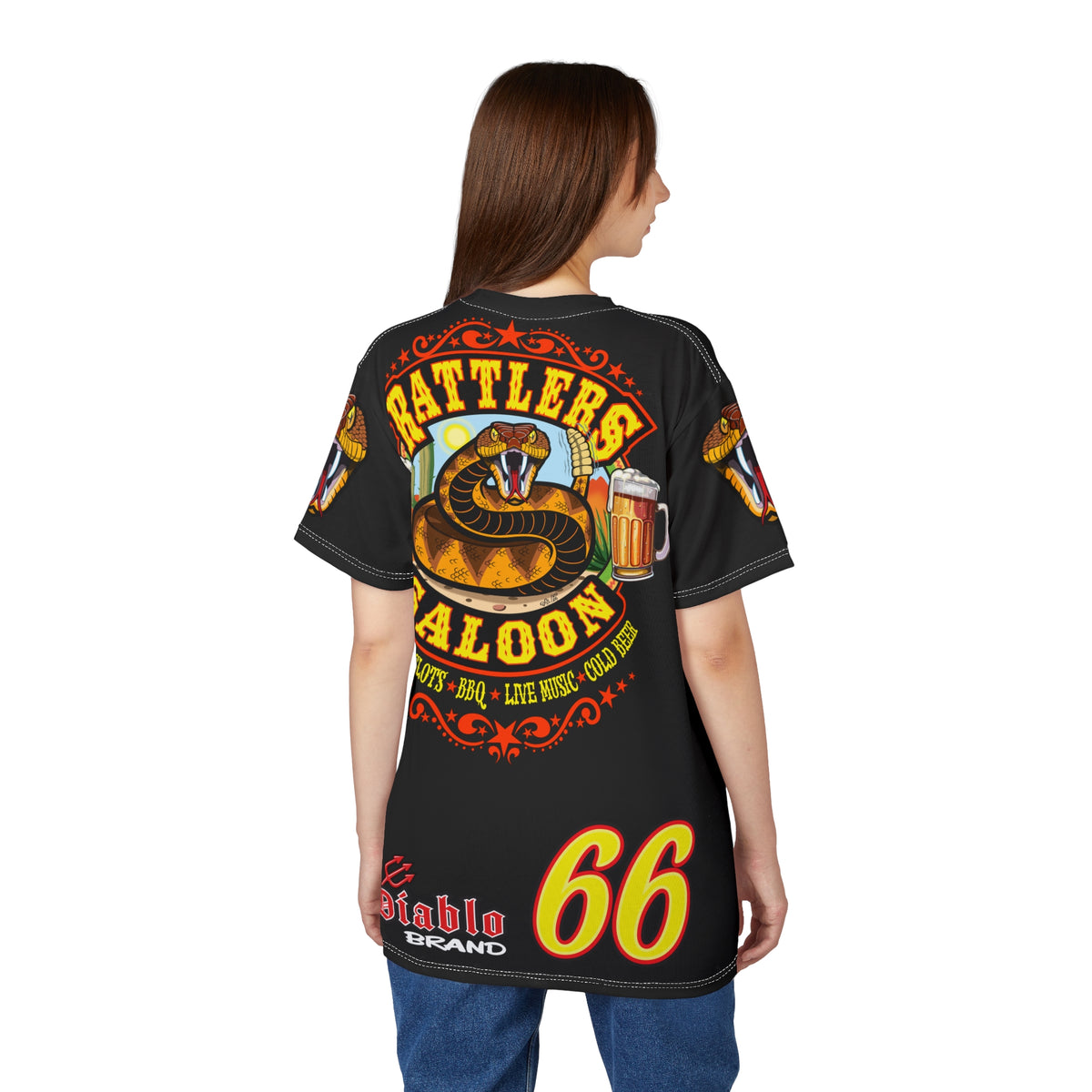 Rattlers Saloon Snake Logo Tee — Vintage Biker 66 Graphic Shirt