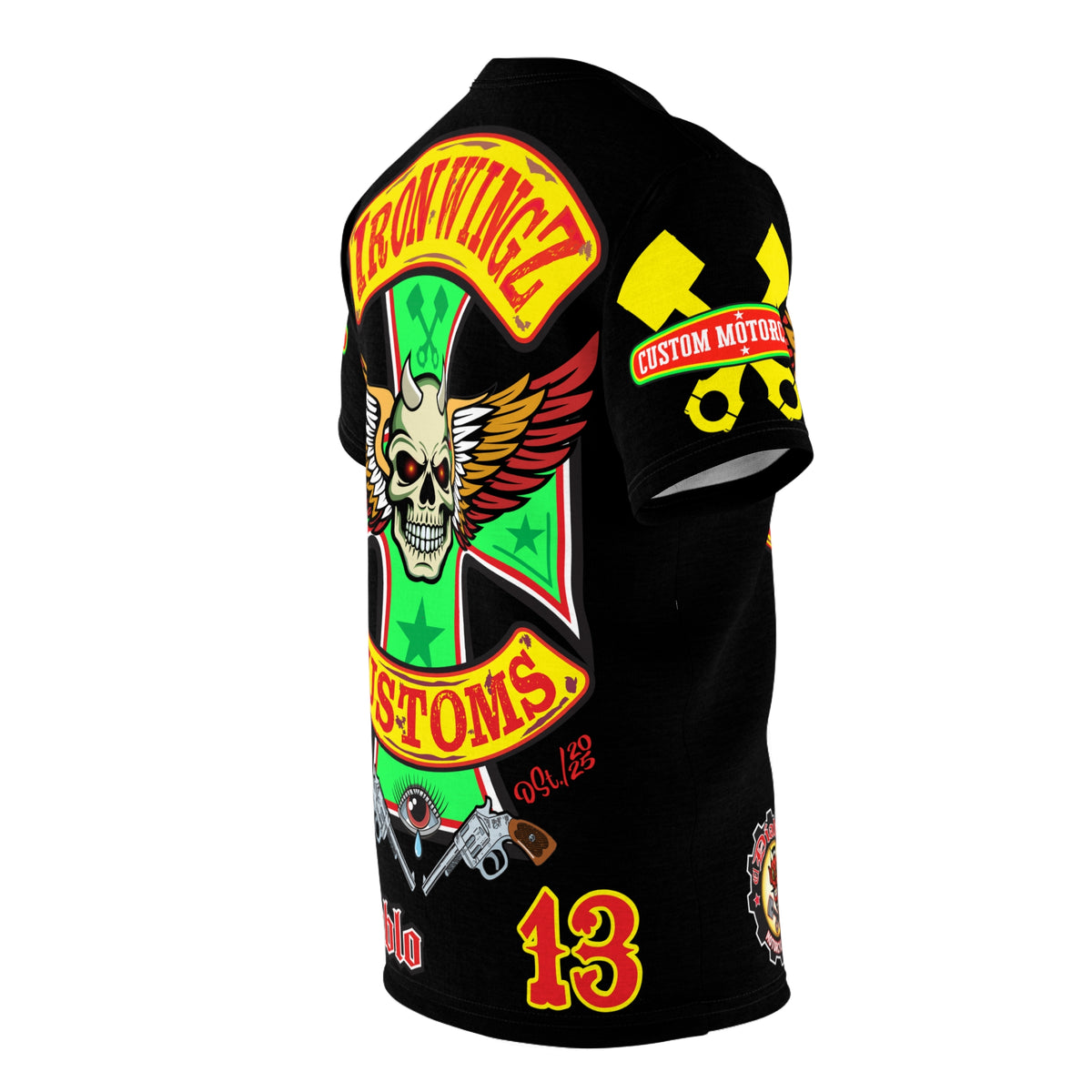 Iron WingZ Customs HIviz Graphic Super Tee, Edgy Streetwear, Customized Apparel, Gift for Bikers