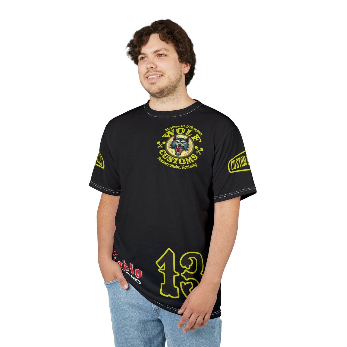 SRT MWT Wolf Customs 13 Black Beauty Graphics -- Super Riding Tee — Retro Motorcycle Club Shirt, The Best Biker Riding Tee EVER !!!