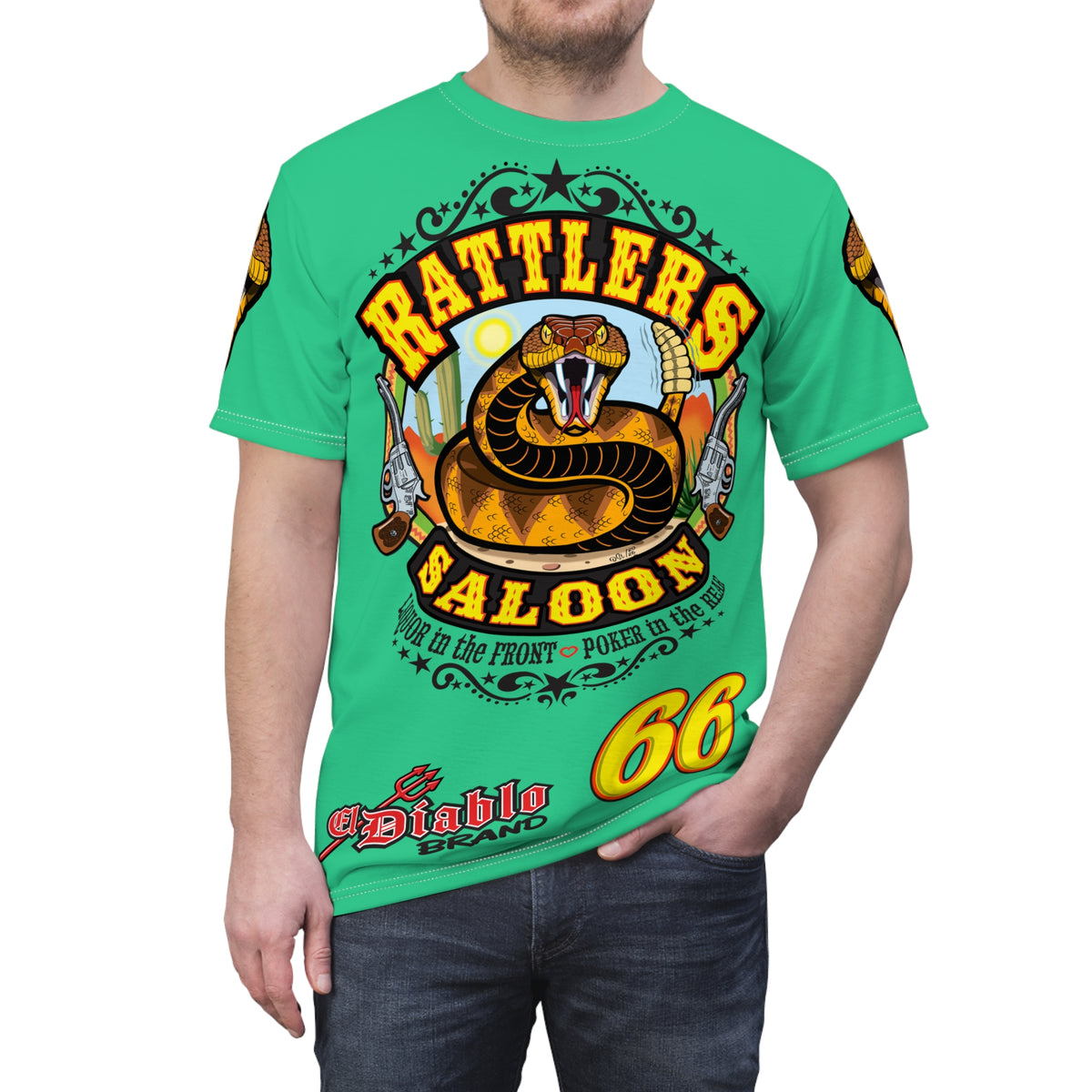 Rattlers Saloon Diamondback Logo Tee — Vintage Biker Route 66 Graphic Shirt