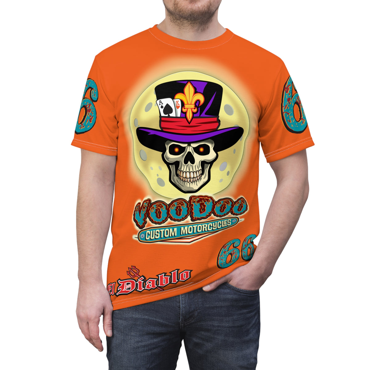 VooDoo Customs Tie Dye Orange Blast HiViz Graphic Tee – Unisex- Edgy Style for Bikers