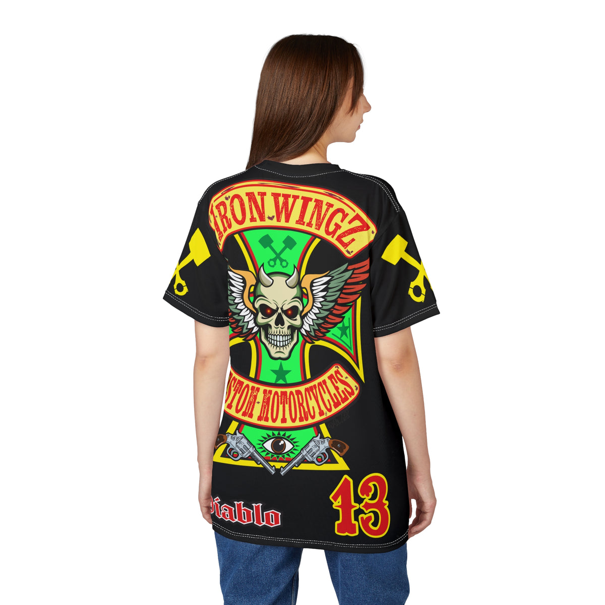 Iron WingZ Customs HIviz Graphic Super Tee, Edgy Streetwear, Customized Apparel, Gift for Bikers