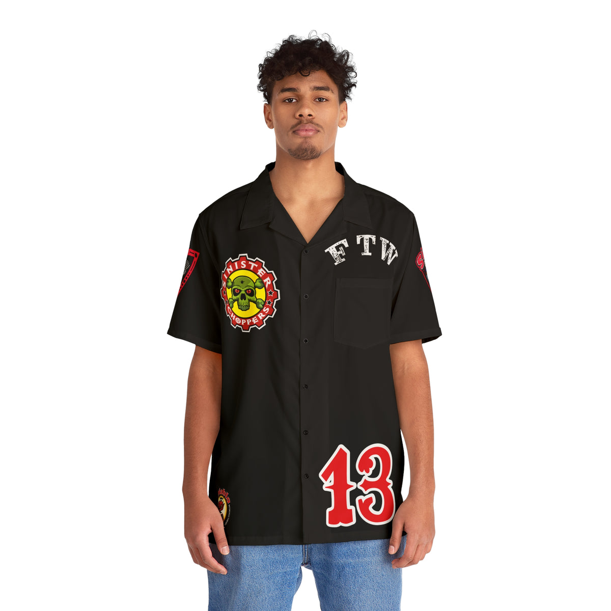 Big Bopper Sinister Choppers Men's Hawaiian Shirt - Loose Comfortable Biker Riding Shirt - Dress with Attitude - Sizes to 5XL
