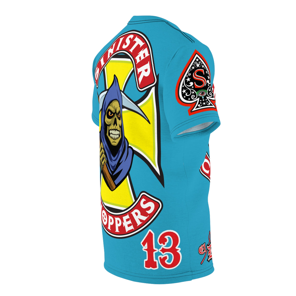 Sinister Choppers HiViz Custom Motorcycles- Electric Blue Reaper Super Tee - High Performance Riding Wear