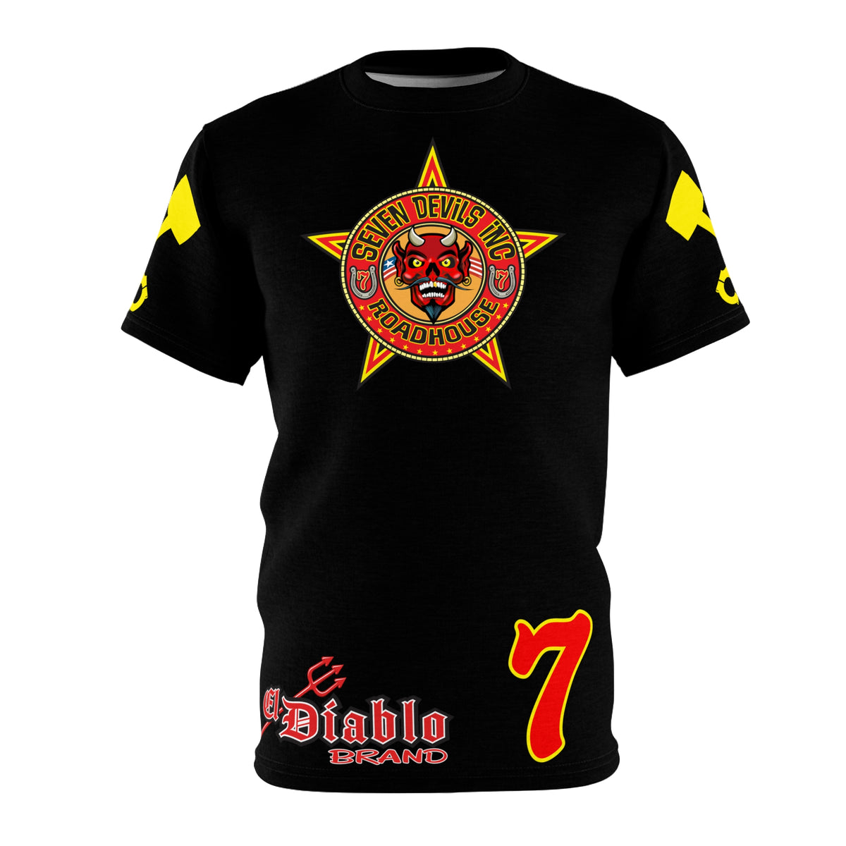 SRT Seven Devils Road House Custom Biker Riding Super Tee - Retro Devil Western Style Graphic Style