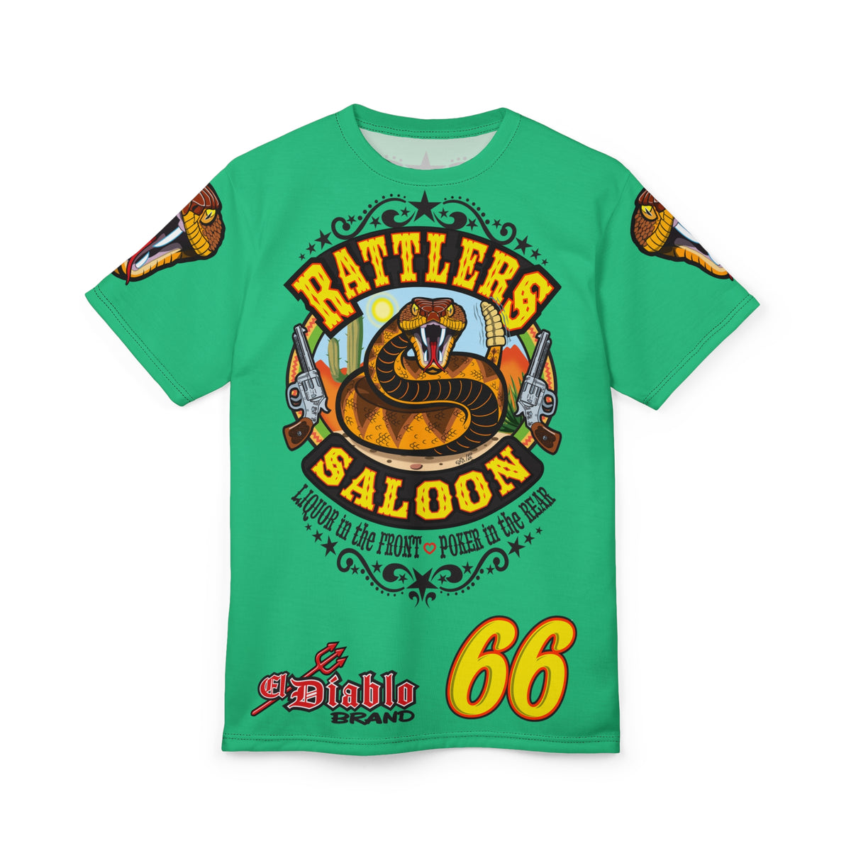 Rattlers Saloon Diamondback Logo Tee — Vintage Biker Route 66 Graphic Shirt