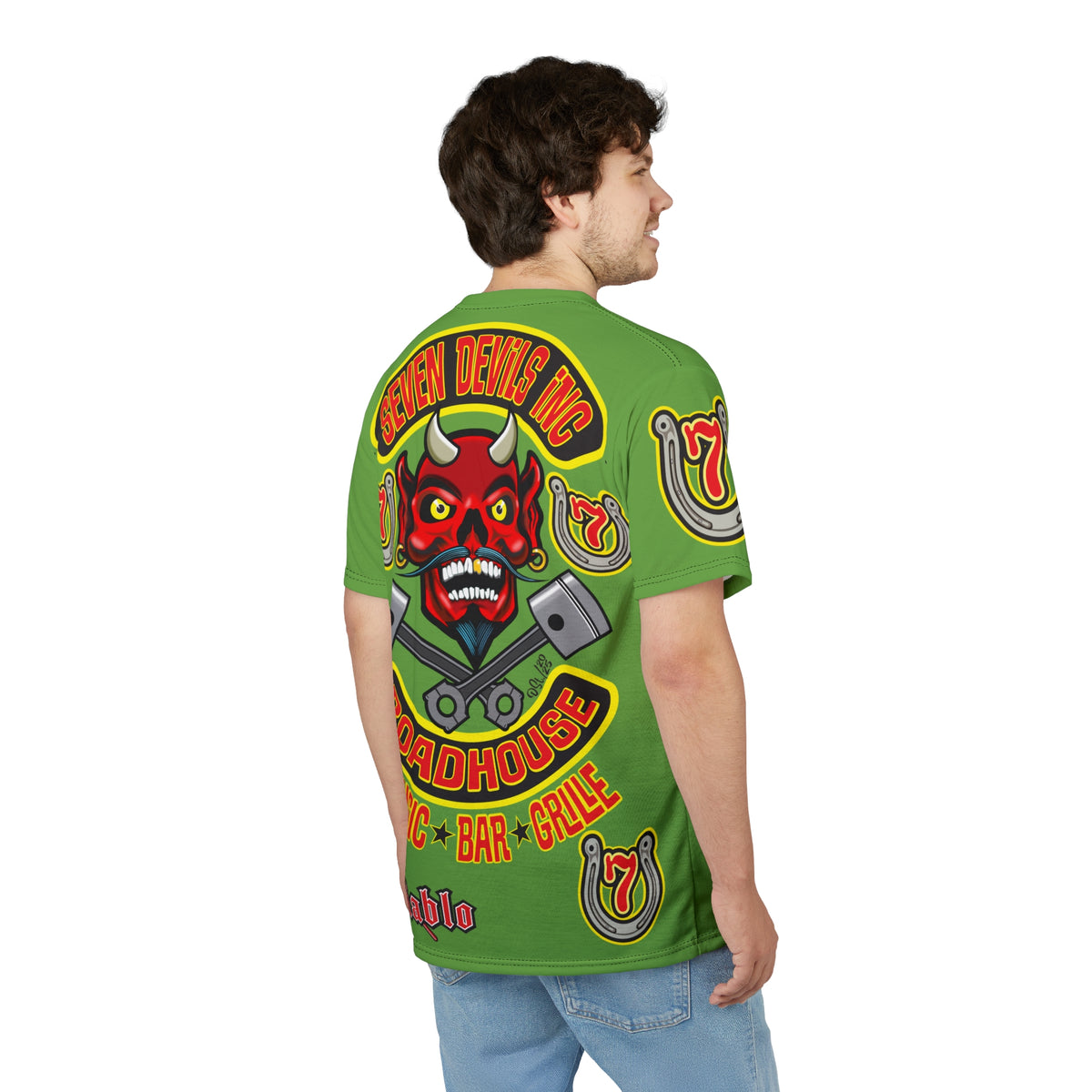 Seven Devils Inc. Roadhouse HiViz Design, Edgy Biker Shirt, Special Motorcycle Riding Gear, Seven Devils Inc.