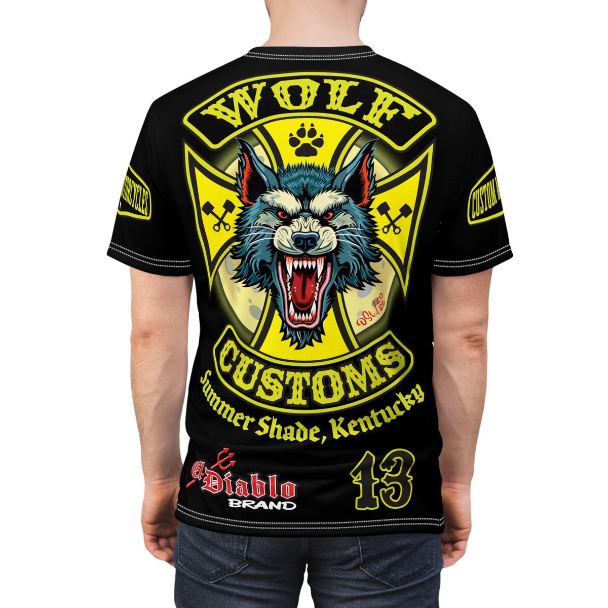 SRT MWT Wolf Customs 13 Black Beauty Graphics -- Super Riding Tee — Retro Motorcycle Club Shirt, The Best Biker Riding Tee EVER !!!