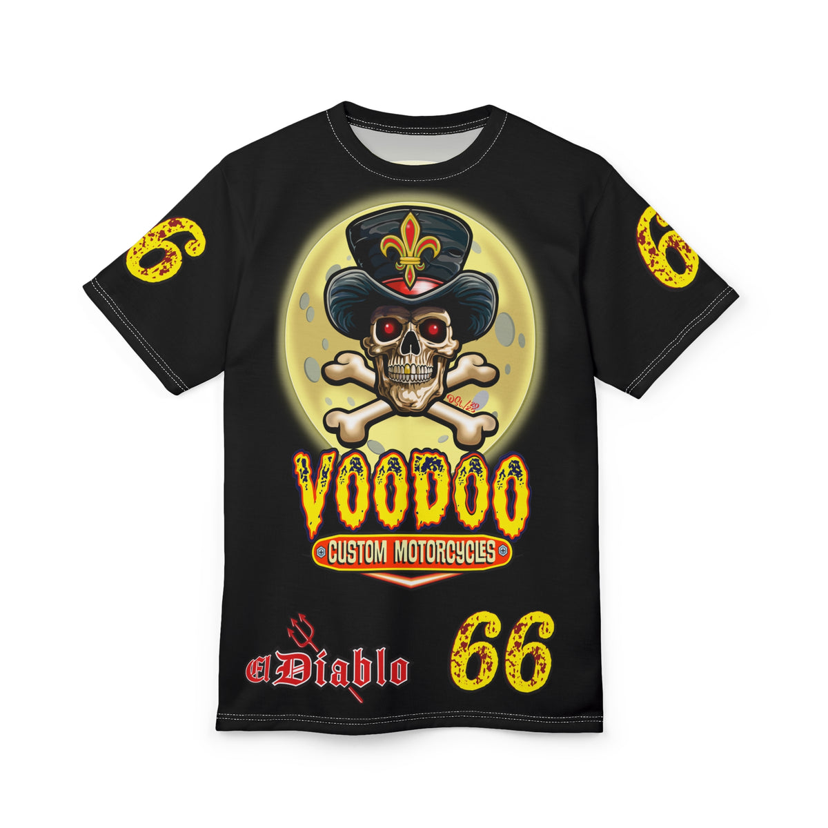 Voodoo Custom Motorcycles Black Magic HiViz Tee, Edgy Graphic Biker Shirt