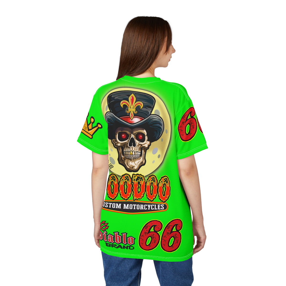 Very Special VooDoo Custom Motorcycles HiViZ  Route 66 Unisex Super Tee - High Performance Riding Gear