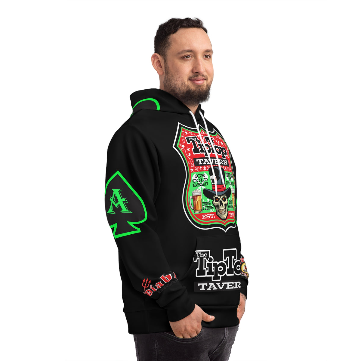HoodZ Tip Top Tavern America's Best Dive Bar Super Hoodie - Ace of Spades Special Edition - High Visibility Lumina Green Accents