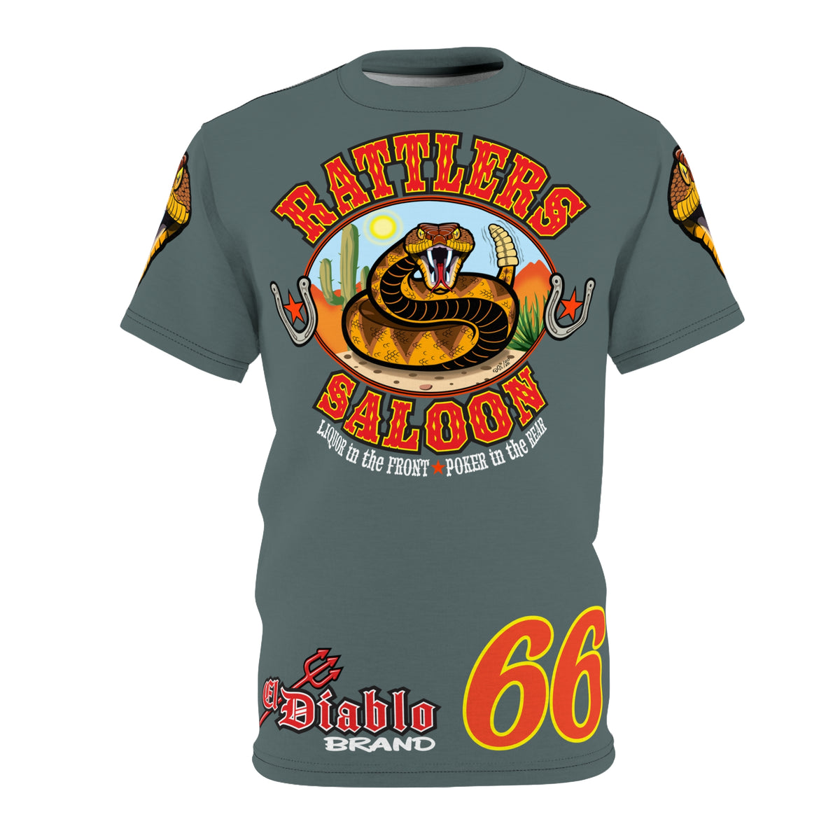 Rattlers Saloon  GREASY GREY SUPER TEE — Vintage Biker 66 Graphic Shirt