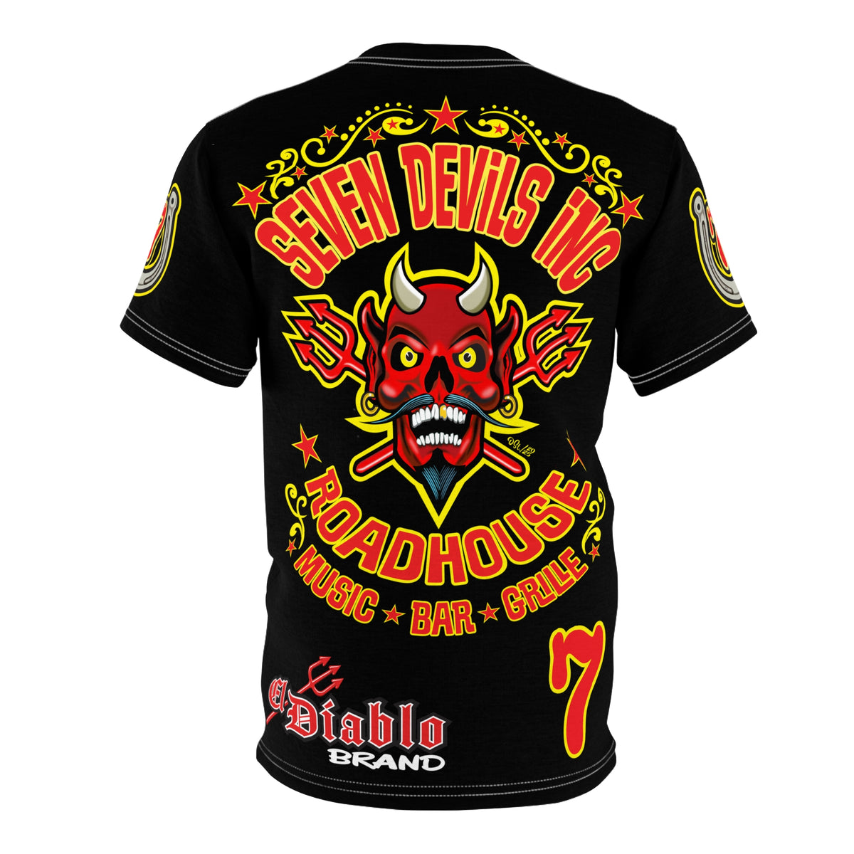 SRT Seven Devils RoadHouse Custom Super Riding Tee - Retro Devil Style Graphic Style