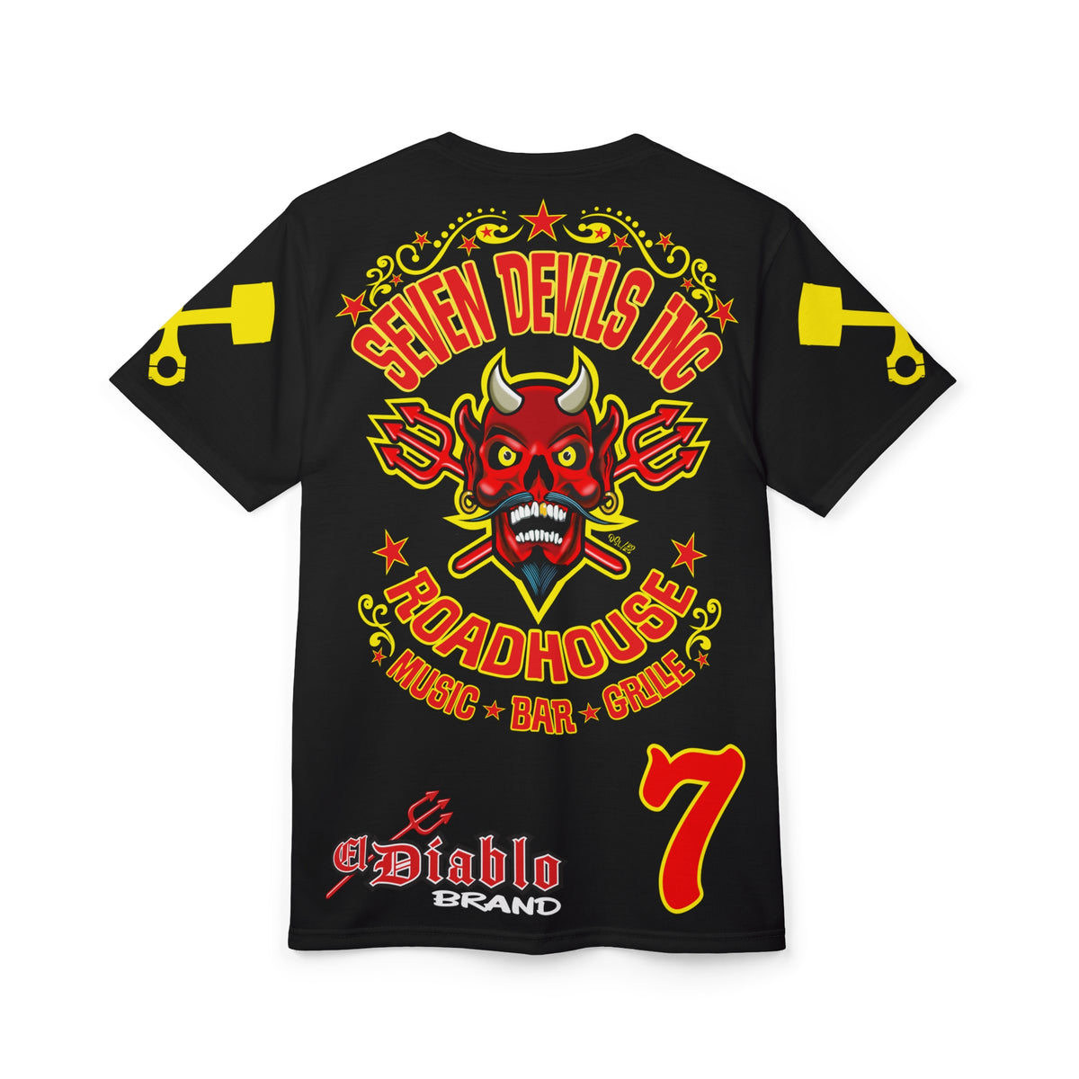SRT Seven Devils Road House Custom Biker Riding Super Tee - Retro Devil Western Style Graphic Style