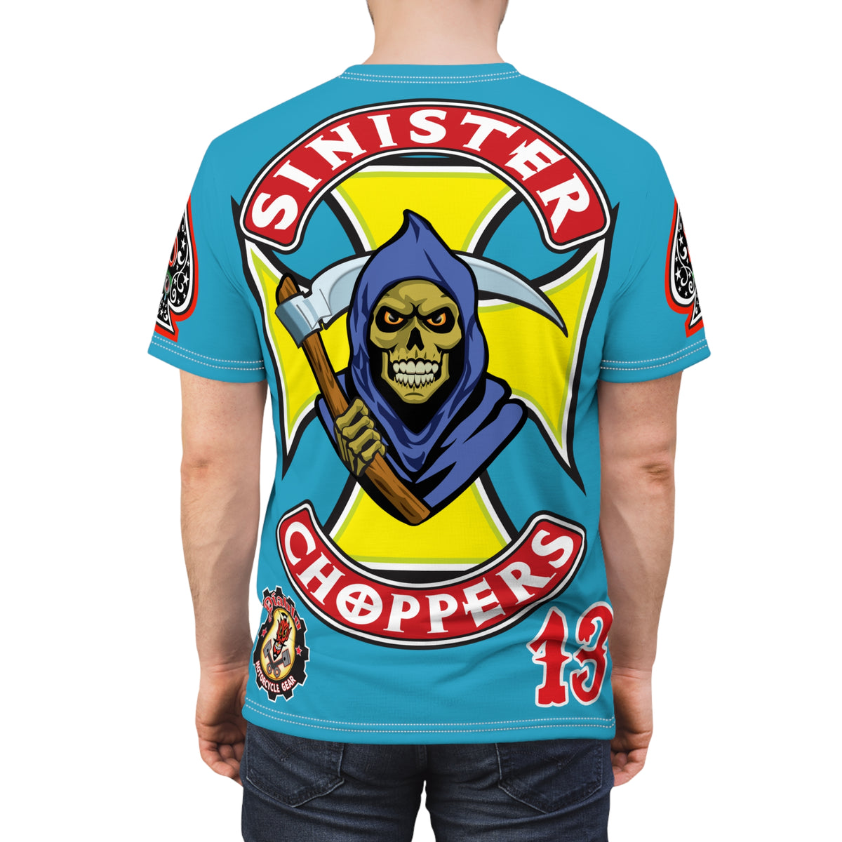 Sinister Choppers HiViz Custom Motorcycles- Electric Blue Reaper Super Tee - High Performance Riding Wear