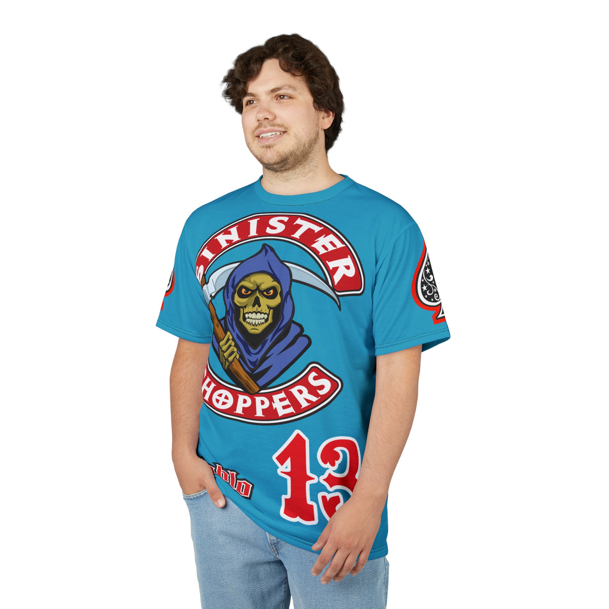 Sinister Choppers HiViz Custom Motorcycles- Electric Blue Reaper Super Tee - High Performance Riding Wear