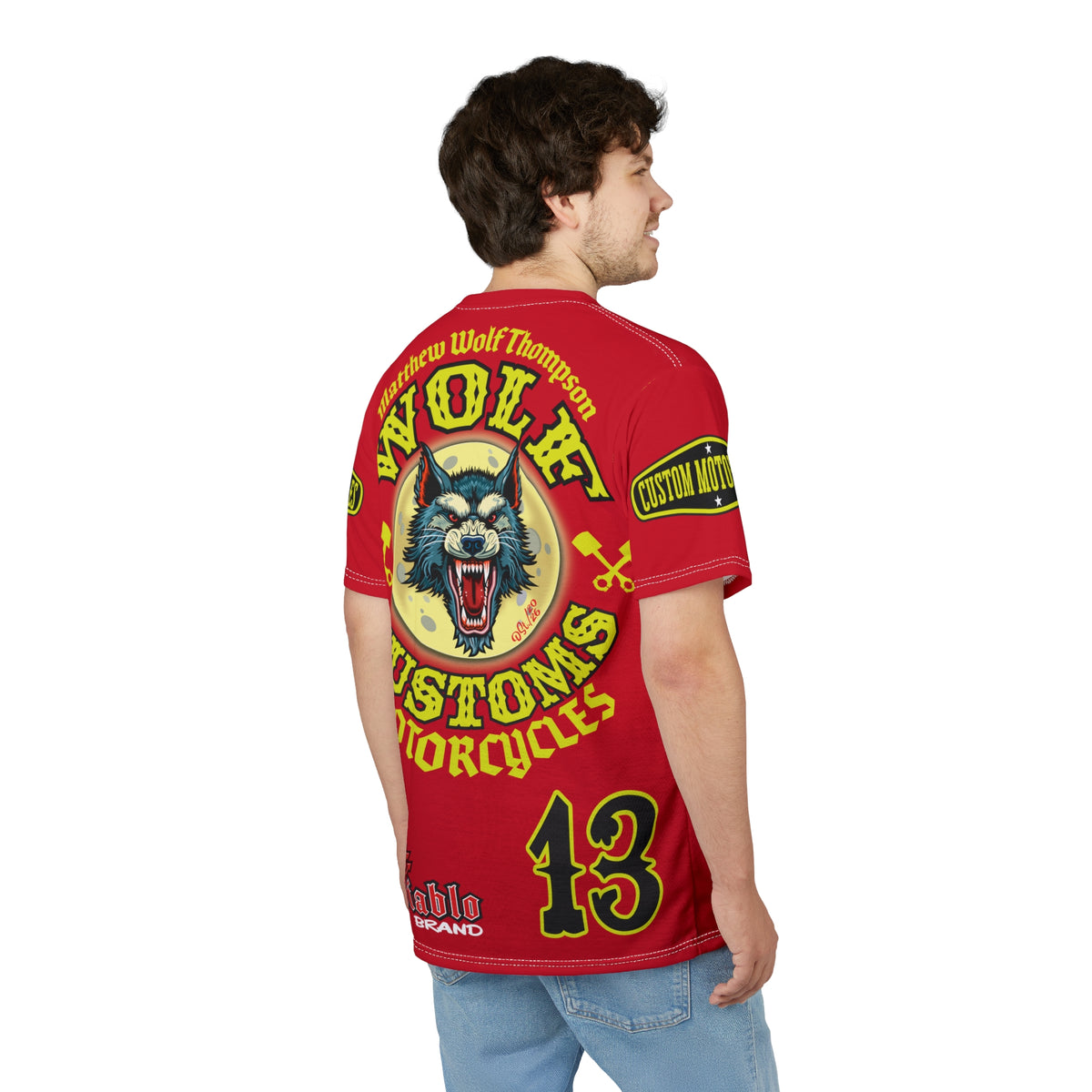 SRT MWT Wolf Customs 13 Black & Lumina Graphics -- Super Riding Tee — Retro Motorcycle Club Shirt, The Best Biker Riding Tee EVER !!!
