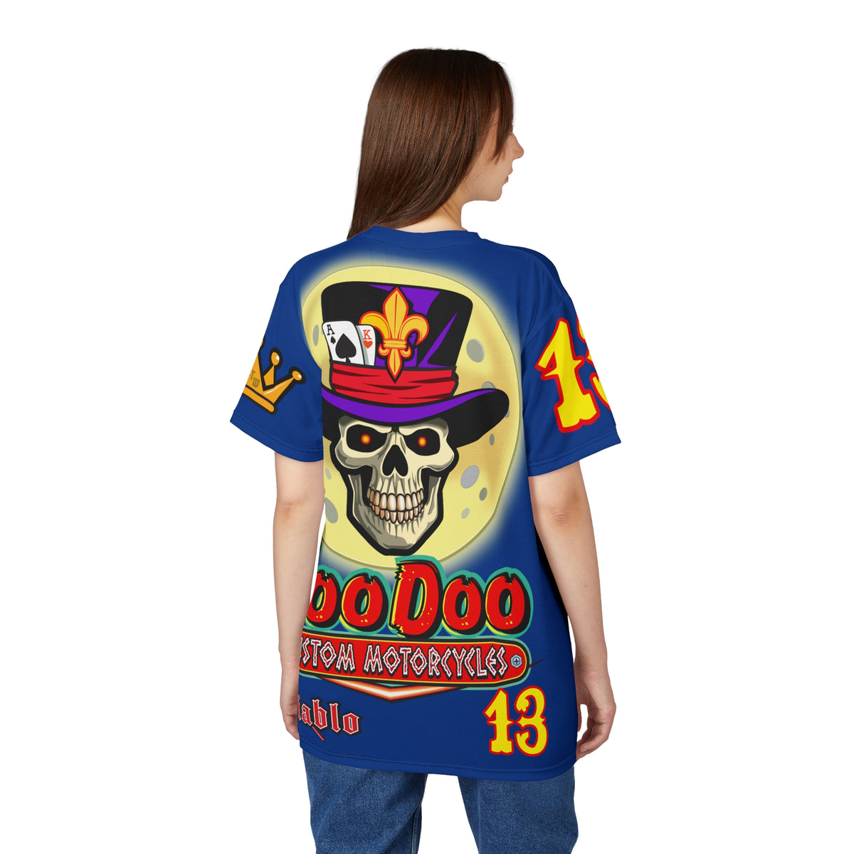 VooDoo Custom Motorcycles Midnight Blue HiViz Graphics Biker Tee