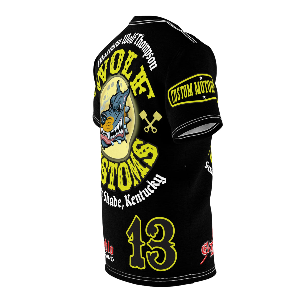 MWT Wolf Customs 13 Black & XL Graphics-Retro Style Super Riding Tee — Retro Motorcycle Club Shirt, The Best Biker Riding Tee EVER !!!