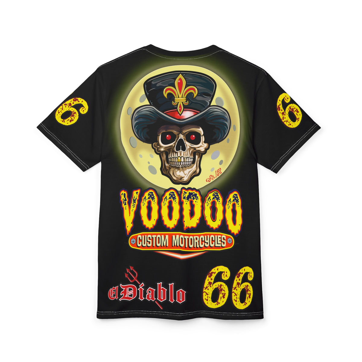 Voodoo Custom Motorcycles Black Magic HiViz Tee, Edgy Graphic Biker Shirt