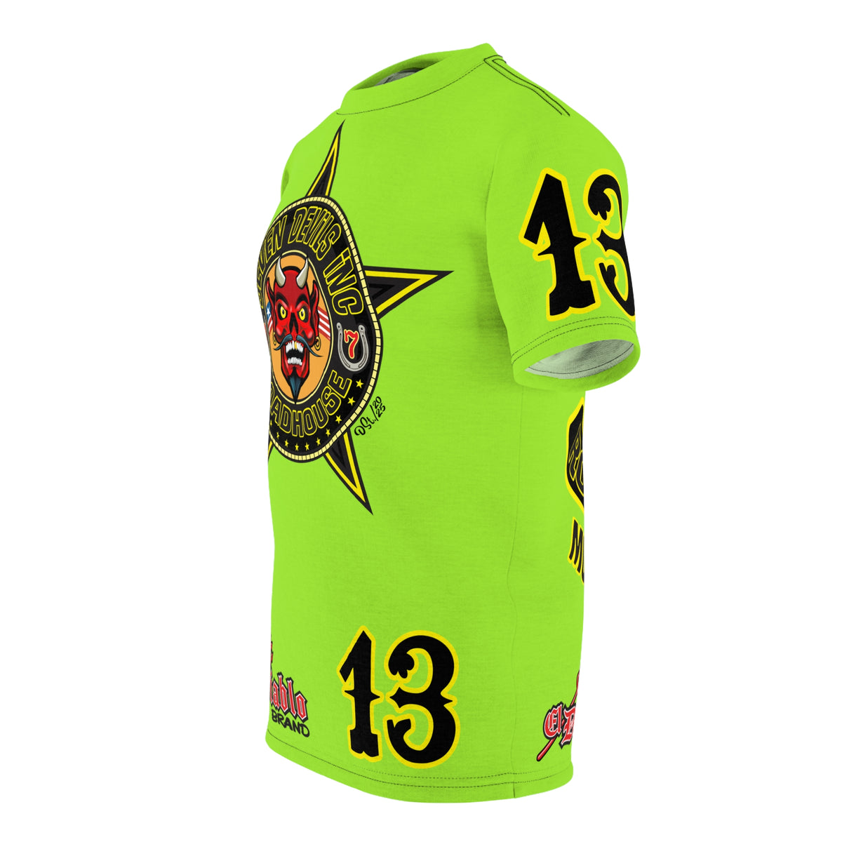 Very Special Seven Devils Inc. Roadhouse HiViZ Super Tee — Extreme Edgy Graphics - Bad Attitude Custom Biker Riding Gear