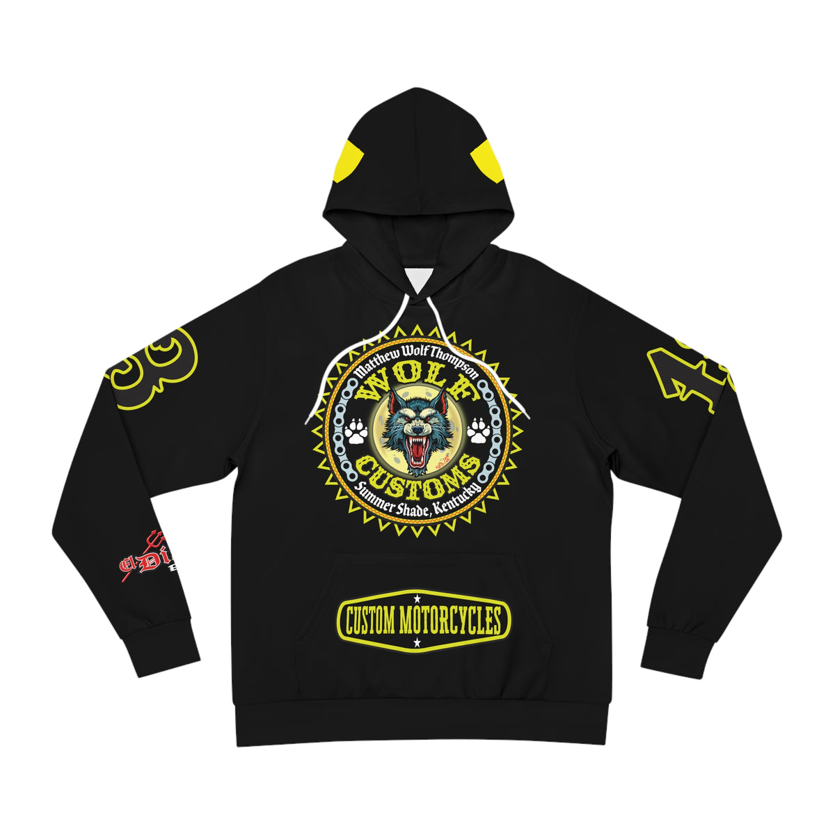 HoodZ Wolf Customs Motorcycle Hoodie — Vintage Biker Graphic Hooded Sweatshirt