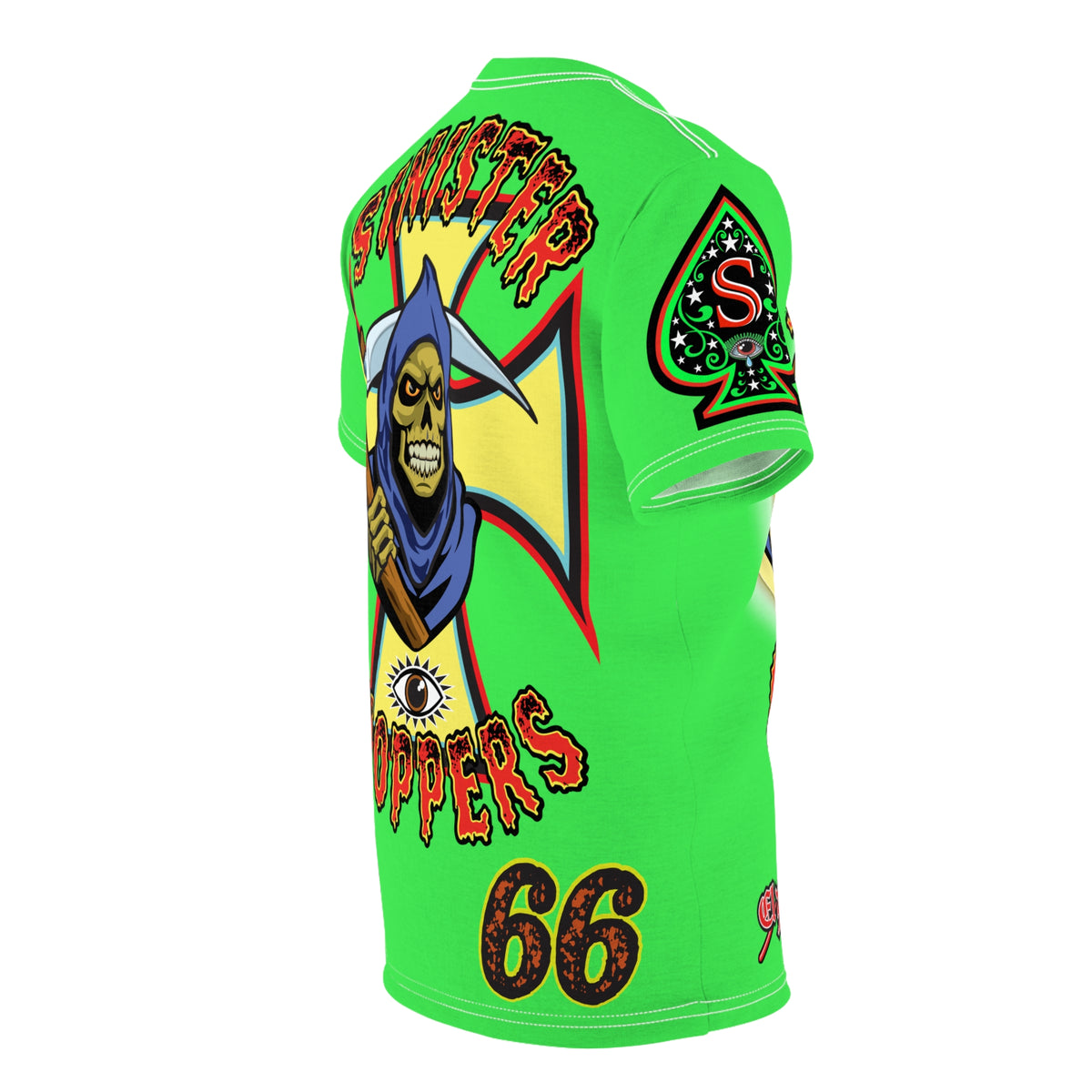 Very Special Sinister Choppers Reaper  HiViZ Super Tee - Gothic Graphic T-Shirt for Motorcycle Riders