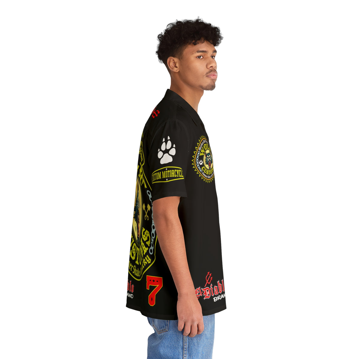 Big Bopper MWT Wolf Customs Motorcycle Hawaiian Shirt -  For Big Men to Size 5XL
