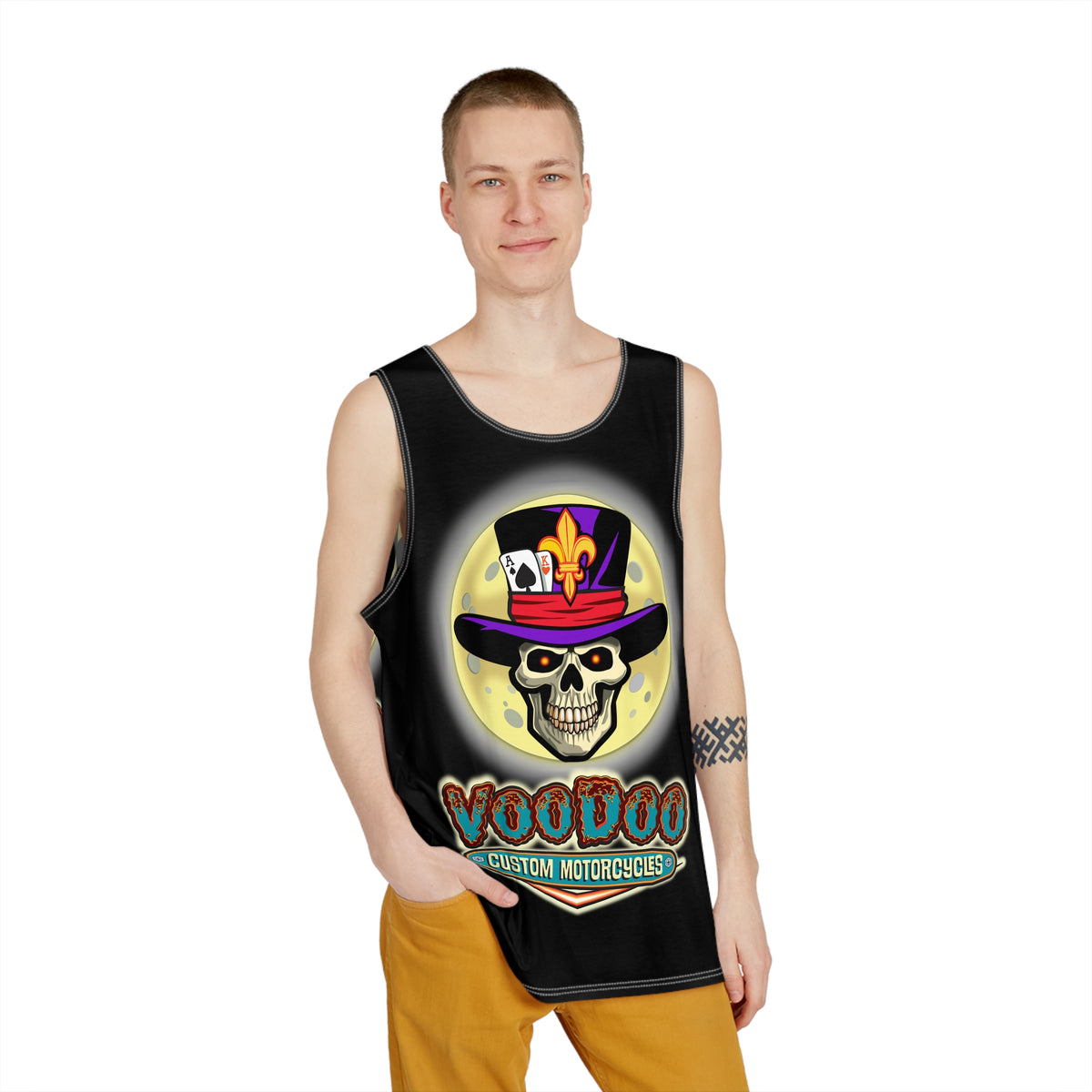 Voodoo Custom Motorcycles Men's Tank - Skull Design - Perfect for Bikers & Festivals
